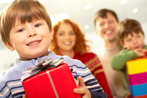 small male receives gift